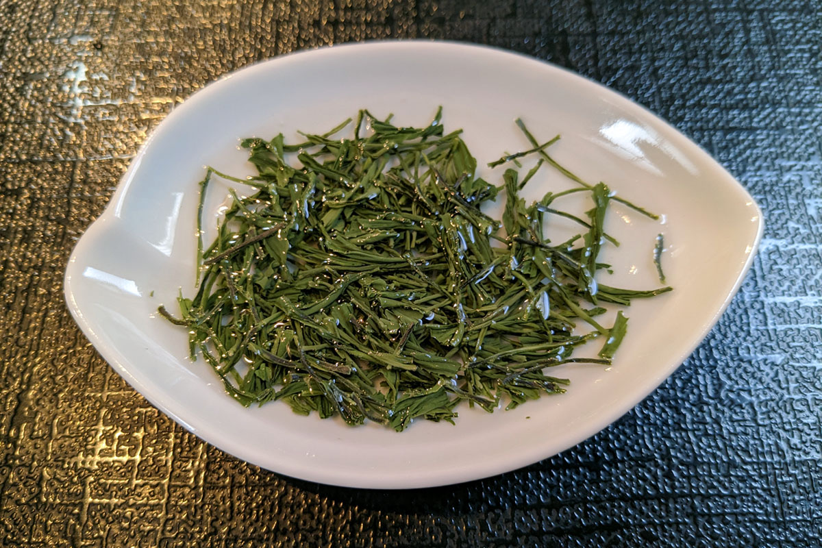 A plate of green tea leaves